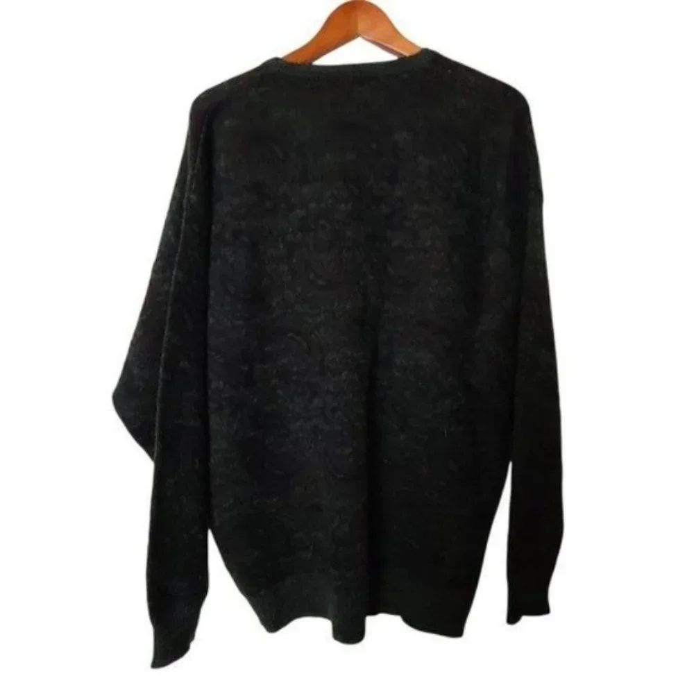Vintage Cedrics Sweater Wool Blend XL Paisley Gray Green‎ Mens V-Neck